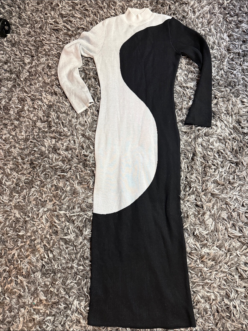 naked wardrobe Black and White Curve-Panel Maxi Dress